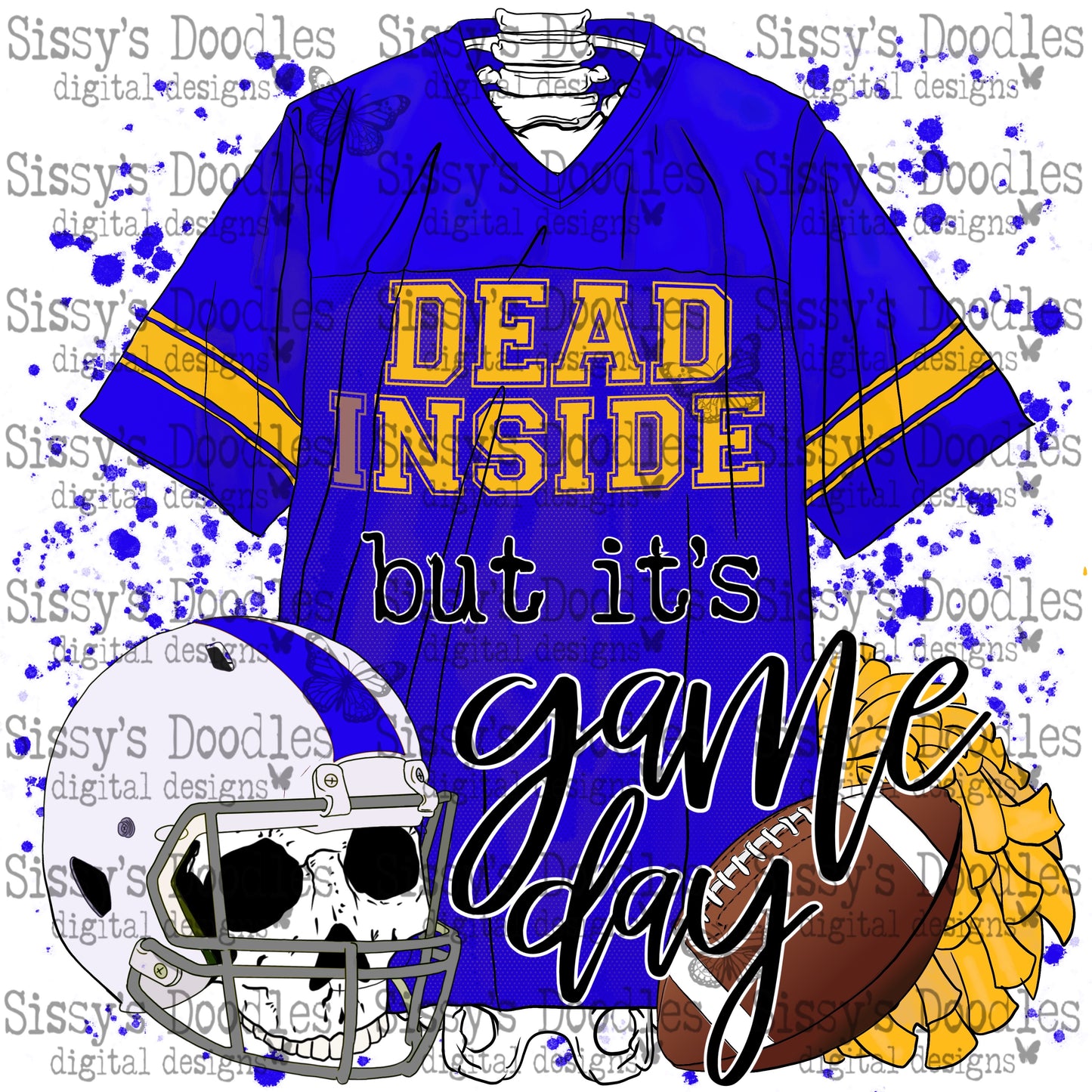 Dead Inside but its Game Day PNG Download - Blue & Yellow