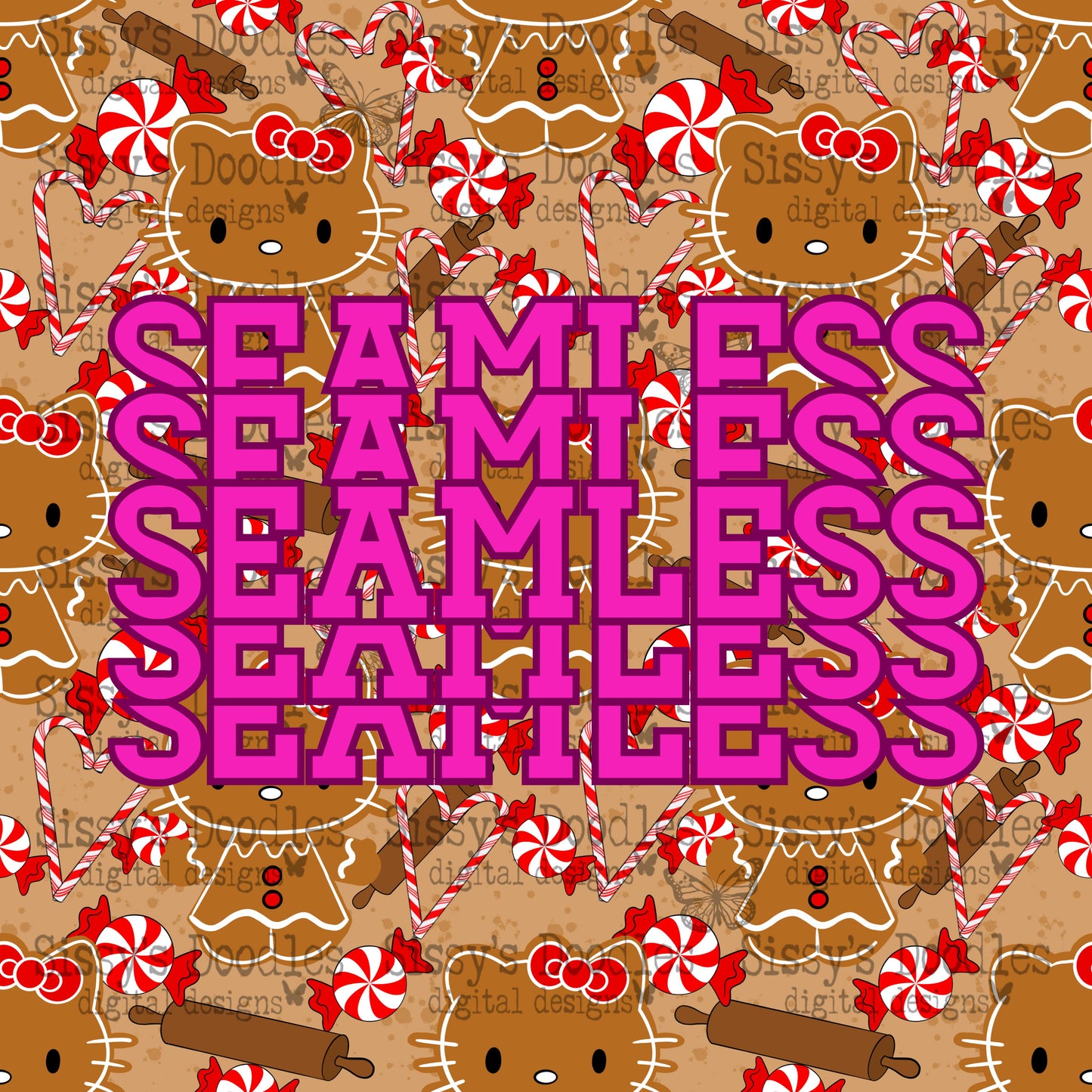 Seamless Gingerbread Kitty PNG