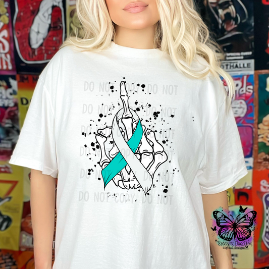 Fuck Cancer White and Teal Ribbon PNG Download