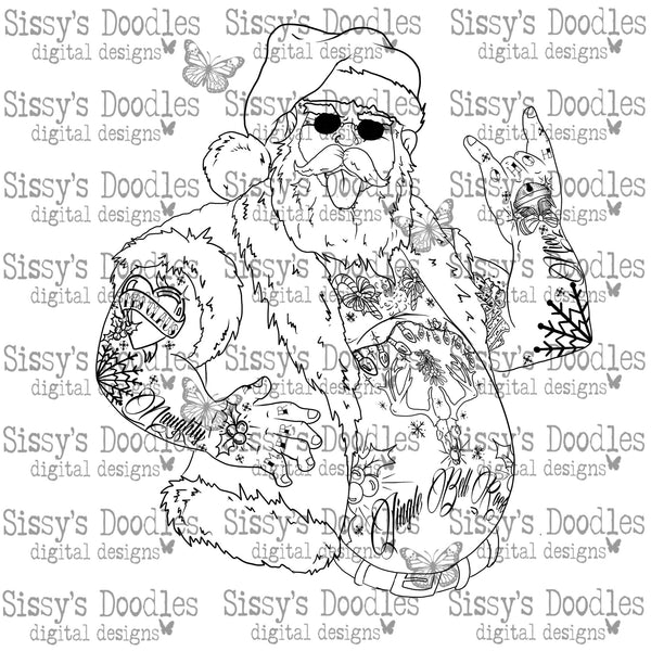 Tatted Santa PNG Download SINGLE COLOR