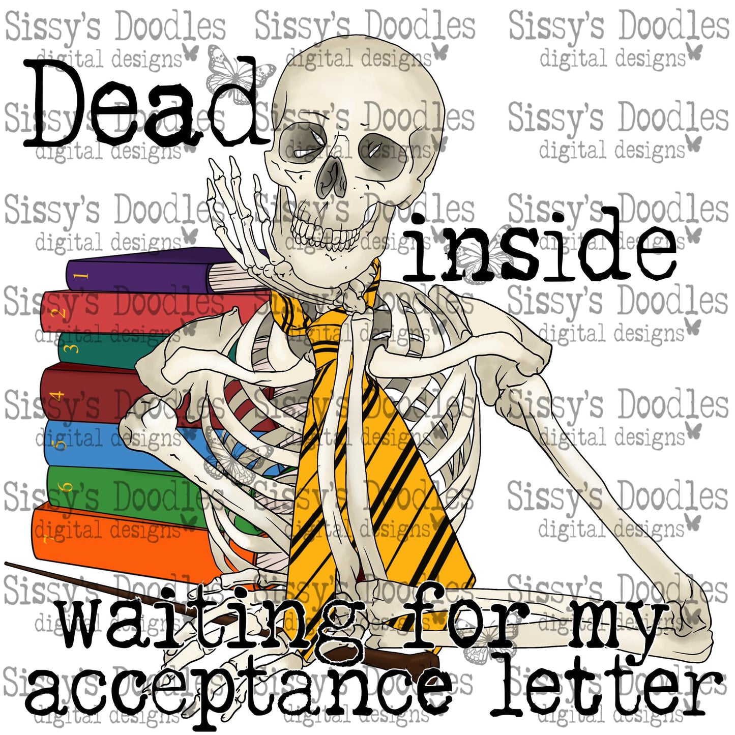 Dead Inside Waiting for my Acceptance Letter Skellie Yellow PNG Download